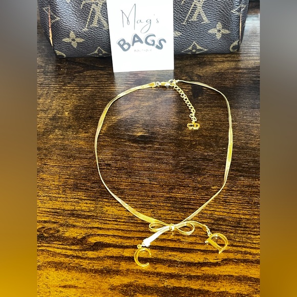 Dior: Gold Plated Bow Ribbon CD Choker Necklace - Picture 9 of 13